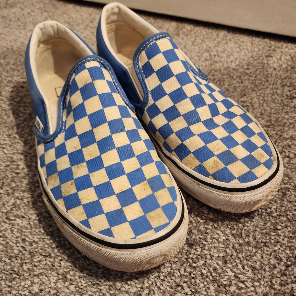 Womens Blue And White Checkered Slip-On Vans